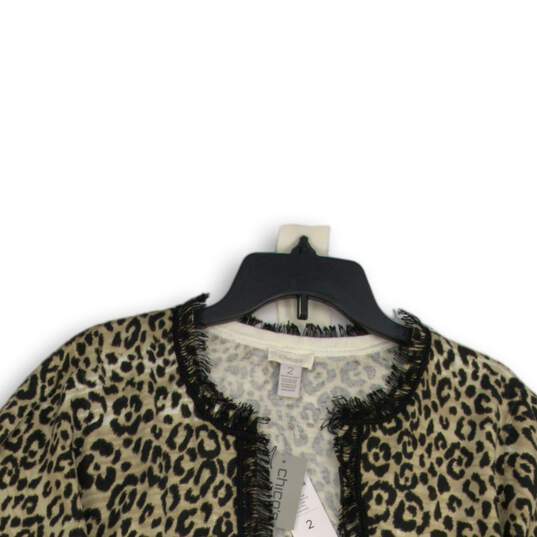 NWT Chico's Womens Brown Leopard Print Fringe Trim Cardigan Sweater Size 2 image number 3