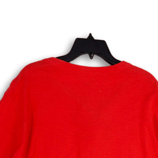 Womens Red Lace-Up Neck 3/4 Sleeve Pullover Blouse Top Size Large image number 4