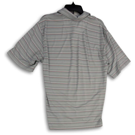 Mens Gray Striped Collared Short Sleeve Side Slit Polo Shirt Size Medium image number 2