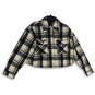NWT Womens Black White Plaid Spread Collar Cropped Jacket Size 14/16 image number 1