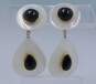 Elegant 14K Yellow Gold Onyx & Mother of Pearl Drop Earrings 7.1g image number 3
