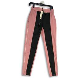 NWT Juicy Couture Womens Pink Black Elastic Waist Drawstring Track Pants Size XS