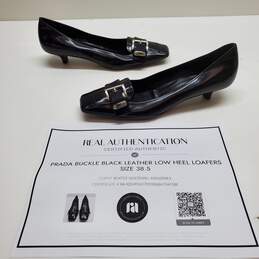 AUTHENTICATED WMNS PRADA BUCKLED LOW HEEL LOAFERS SZ 38.5