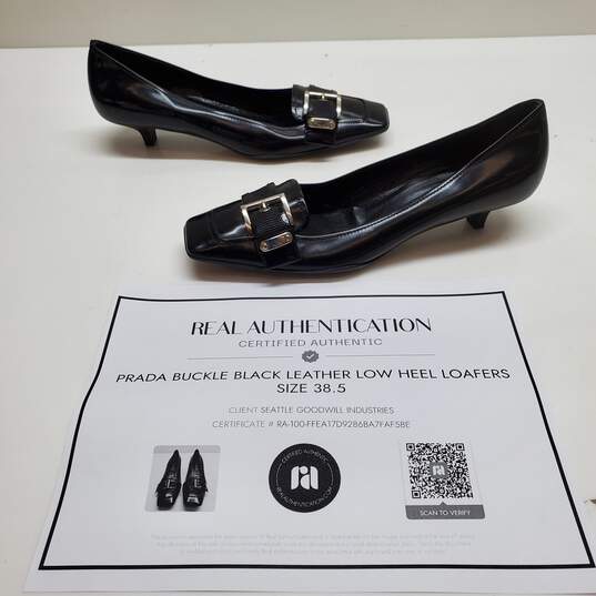 AUTHENTICATED WMNS PRADA BUCKLED LOW HEEL LOAFERS SZ 38.5 image number 1