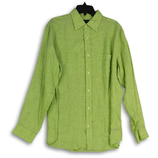 Mens Green Spread Collar Long Sleeve Button-Up Shirt Size Large image number 1