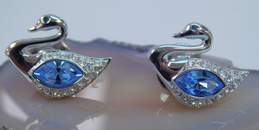 2 Swarovski Blue & Clear Crystal Silver Tone Swan Pins 8.6g alternative image