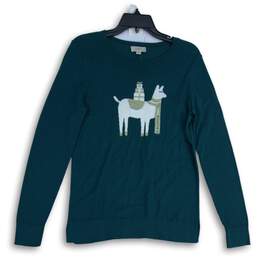 LOFT Outlet Womens Green White Llama Long Sleeve Crew Neck Pullover Sweater Sz M