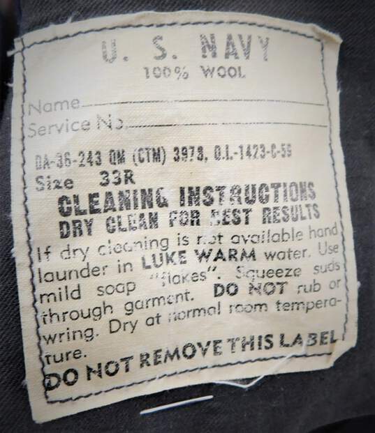 Vintage Wool Navy Dress Uniform Size Mens 42L Jacket & 33R Laced Back image number 3