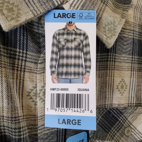 Hurley Men Green Plaid Flannel Shirt L NWT image number 3