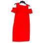 Womens Red Cold Shoulder Square Neck Back Zip Knee Length Shift Dress Sz 10 image number 2