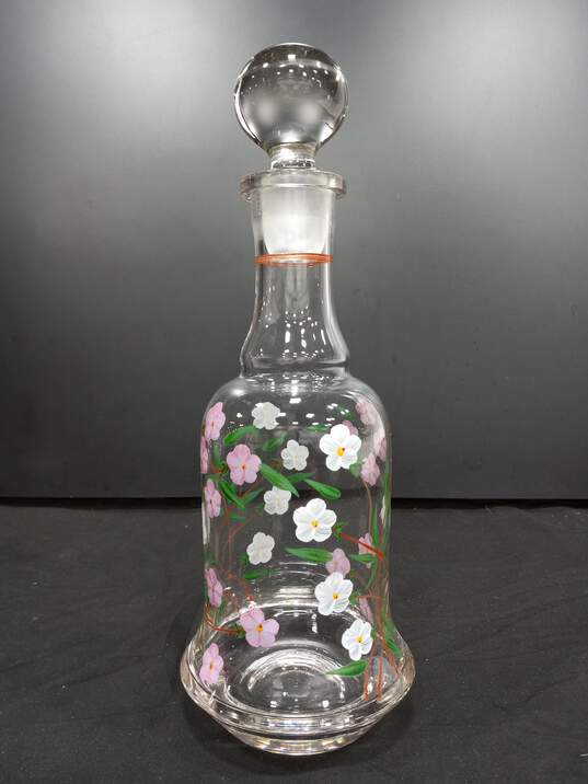 5PC Cordial Floral Pattern Clear Decanter & Glass Set image number 2