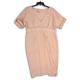 Womens Pink Boat Neck Short Sleeve Back Zip Knee Length Shift Dress Size 14