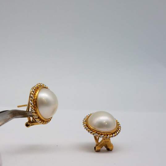 14k Gold Omega Back Round 12mm Fw Pearl Earrings 9.1g image number 5