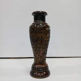 Handcrafted Carved Wooden Vase 15" Home Decor