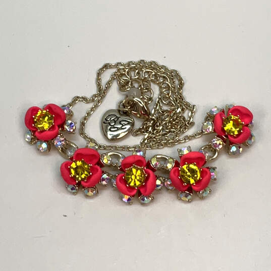 Designer Betsey Johnson Gold-Tone Red Floral Rhinestone Statement Necklace image number 2
