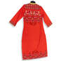 NWT Womens Red Embroidered Long Sleeve Slit Neck Pullover Tunic Top Size 34 image number 2
