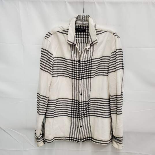 All Saints MNs Overnight White & Black Modello Plaid Button Up Flannel Shirt Size SM image number 1