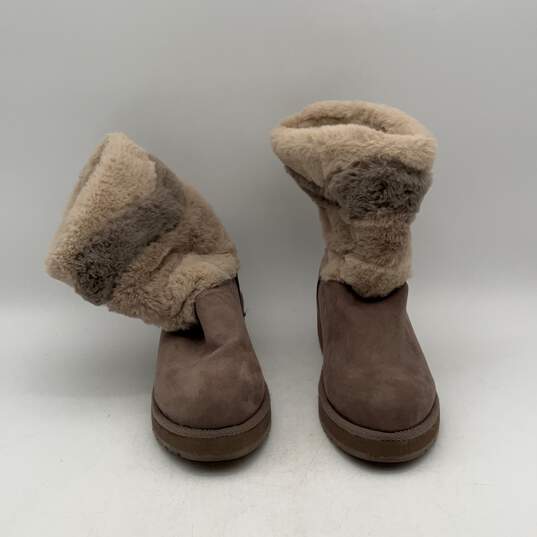 London Fog Womens Beige Leather Winter Fur Round Toe Snow Boots Size 10 image number 3