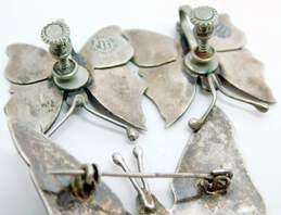 Artisan 925 Abalone Inlay Butterfly Brooch & Earrings Set 14g alternative image