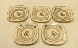 5 Queen Anne 22K Gold Floral Motif Vintage Dessert Plates