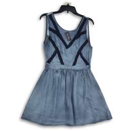 NWT Womens Blue Lace Sleeveless Round Neck Back Zip Mini Dress Size M