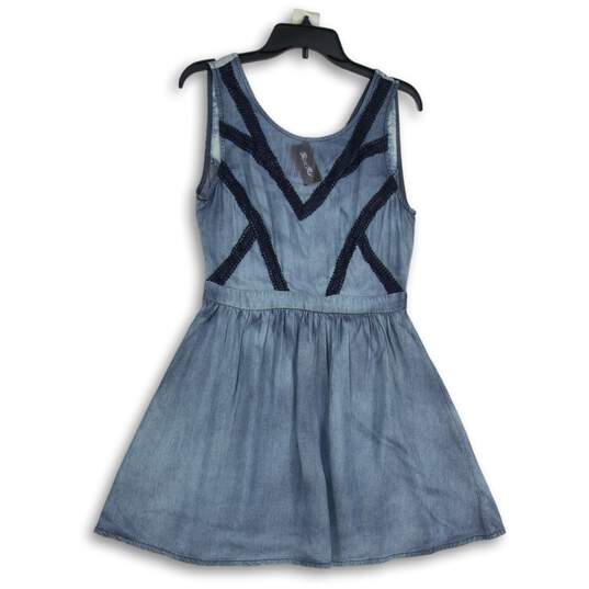 NWT Womens Blue Lace Sleeveless Round Neck Back Zip Mini Dress Size M image number 1