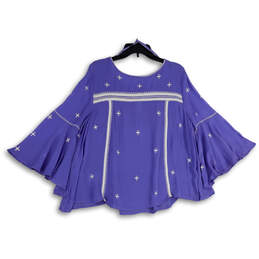 NWT Women's Blue Embroidered Ruffle Long Sleeve Pullover Blouse Top Size 12 alternative image