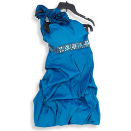 Womens Blue Embellished One Shoulder Back Zip Ruched Mini Dress Size S/C