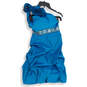 Womens Blue Embellished One Shoulder Back Zip Ruched Mini Dress Size S/C image number 1