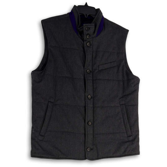 Mens Gray Welt Pocket Mock Neck Sleeveless Button Front Vest Size Large image number 1