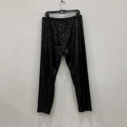NWT Joan Vass Womens Black Sequin Pull On Straight Leg Ankle Pants Size Large alternative image
