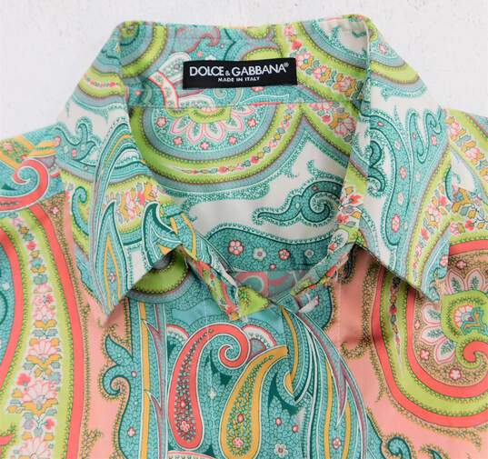 DOLCE & GABBANA Women's Turquoise & Coral Multicolor Paisley Print Long Sleeve Silk Twill Shirt Size 42EU with COA image number 5