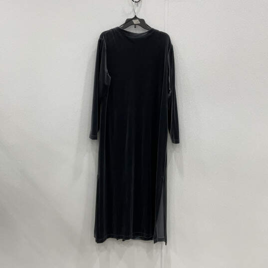 Womens Gray Long Sleeve V-Neck Velvet Button Front Maxi Dress Size 18W image number 2