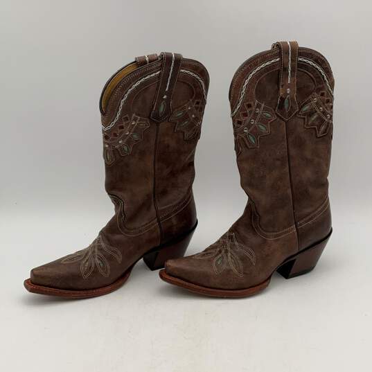 Tony Lama Womens Brown Teal Leather Studded Cowgirl Western Boots Size 5.5 image number 3