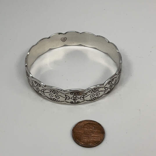 Designer Brighton Silver-Tone Floral Engraved Scalloped Bangle Bracelet image number 2
