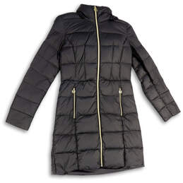 Womens Black Long Sleeve Full-Zip Hooded Puffer Jacket Size XS