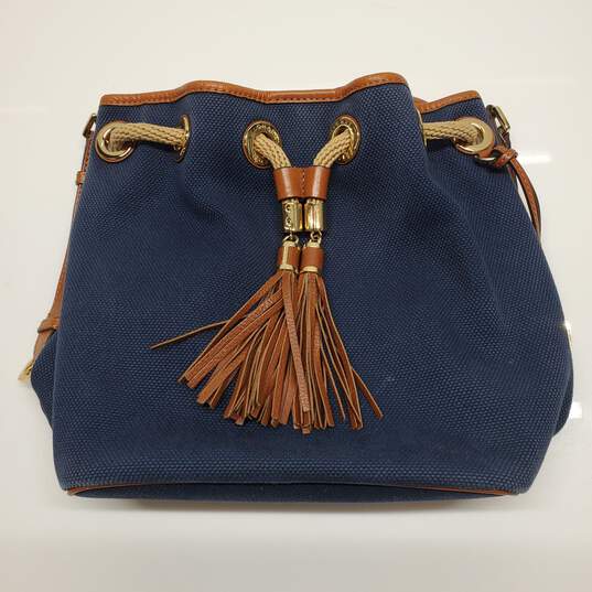 Michael Kors Marina Navy Blue & Brown Canvas Bucket Bag AUTHENTICATED image number 1