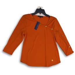 NWT Adrienne Vittadini Womens Orange Asymmetrical Neck Blouse Top Size Small