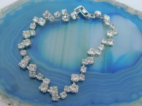 Vintage Icy Clear & Blue Rhinestone Statement Necklaces Brooches & Earrings 98.8g image number 4