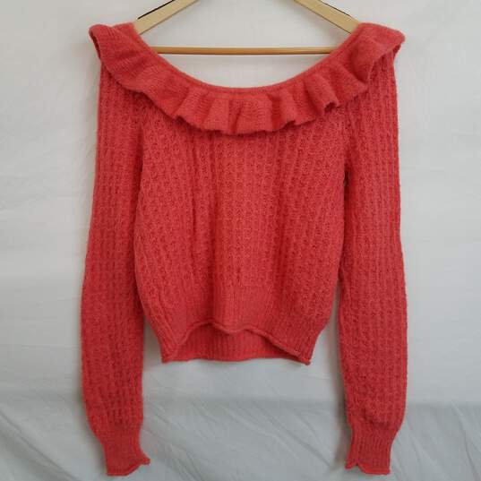 Anthropologie wool blend off the shoulder ruffle sweater S image number 4