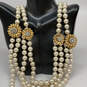 Designer J. Crew Gold-Tone Flower Multi Strand Pearl Beaded Necklace image number 1