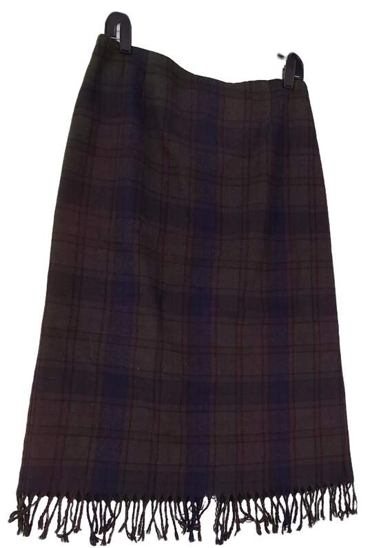 Womens Blue Green Plaid Casual Pull On Wool A Line Skirt Size 12P image number 1