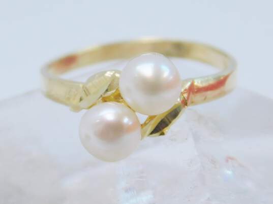 14K Yellow Gold Pearl Toi Et Moi Ring 1.7g image number 2