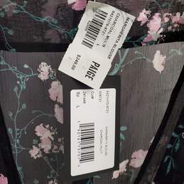 Paige NWT Margherita Blouse Tie Front Deep Plunge Pink Floral/Black Sheer Women's Size L alternative image