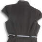 Womens Black Short Sleeve Waist Belted Button Front Shift Dress Size 4P image number 4