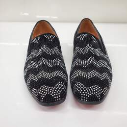 ELANROMAN Men's Crystal Embellished Black Velvet Loafers Size 13