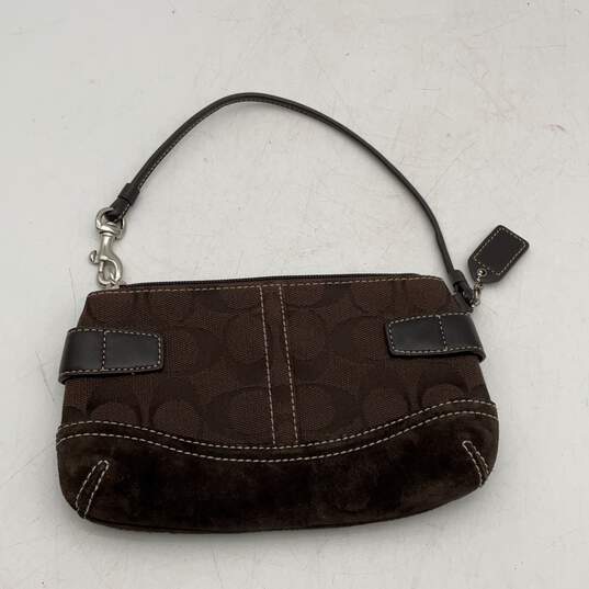 Coach Womens Brown Signature Print Logo Charm Coin Wristlet Wallet Purse image number 1