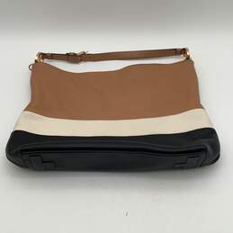 Womens Multicolor Colorblock Leather Adjustable Strap Charm Zipper Hobo Handbag