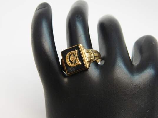 Vintage Gothic 10K Gold Onyx Initial G Monogram Ring 3.7g image number 2