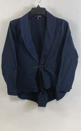 Sun Kim Womens Blue Shawl Lapel Long Sleeve Designer Windbreaker Jacket Size S